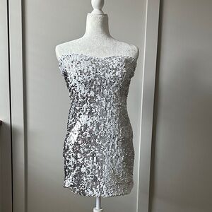 Lily Rose Silver Strapless Sequin Dress